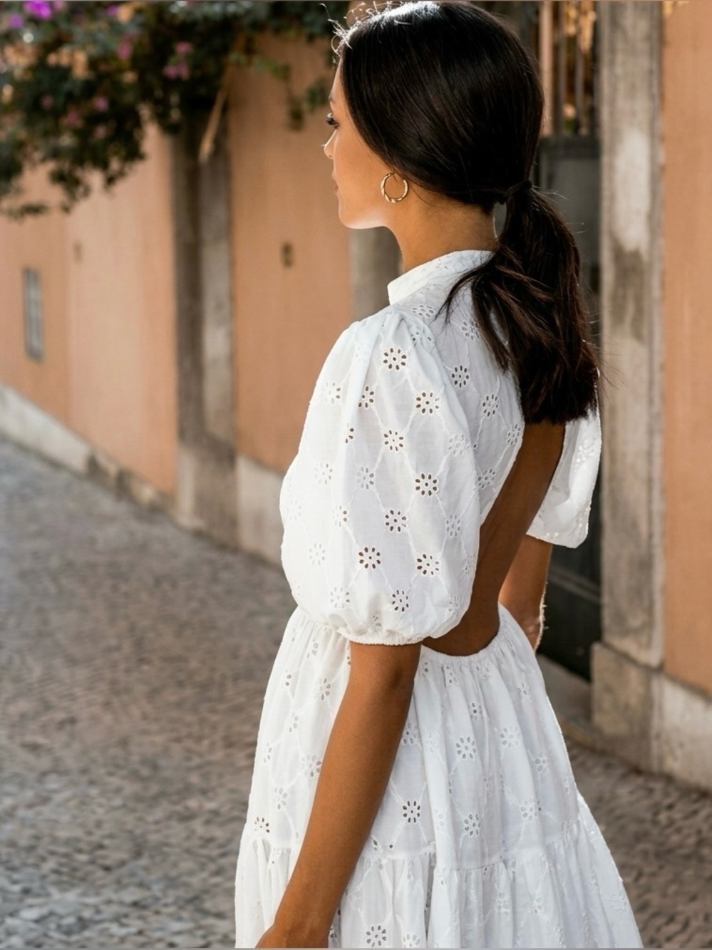 🤍 ZARA Cut Out Back Eyelet MIDI Dress sz Large - Picture 5 of 17